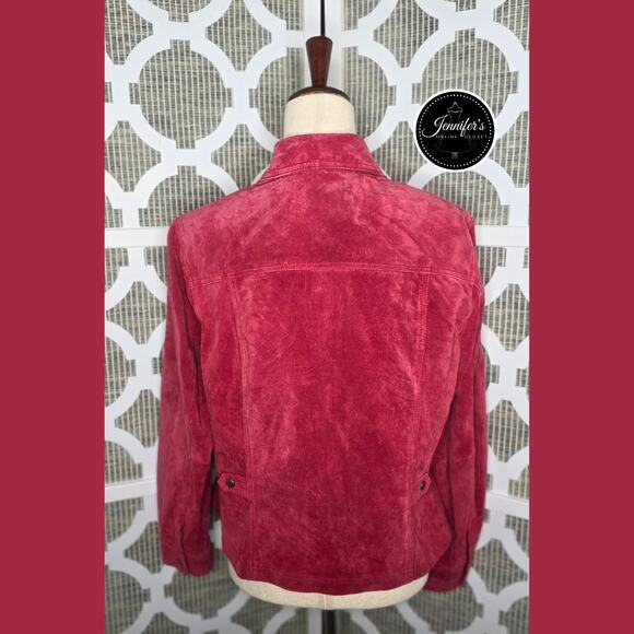 Coldwater Creek Red Front Snap Closure Long Sleeve Lined Suede Jacket Size PL - Picture 7 of 13